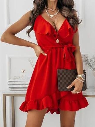 Deep V-Neck Sleeveless Mini Dress - LuckyFash™