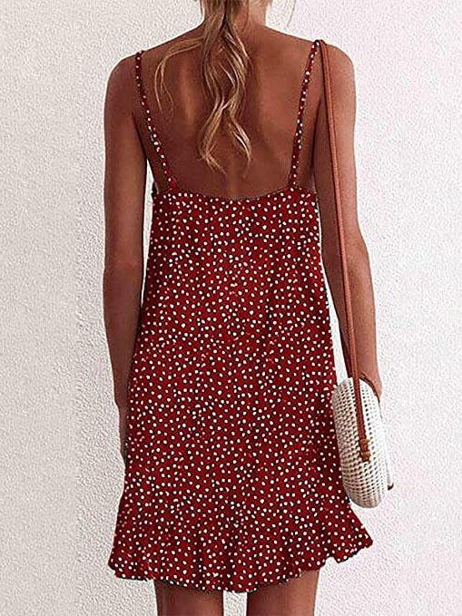 Deep V-Neck Sleeveless Print Mini Dress - LuckyFash™