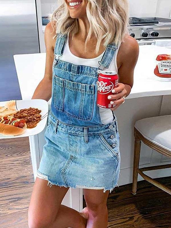 Denim Suspenders Slim Suspender Dress - LuckyFash™