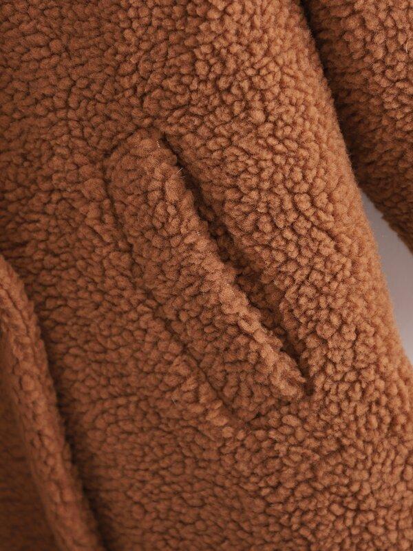 Drop Shoulder Double Button Teddy Coat - LuckyFash™
