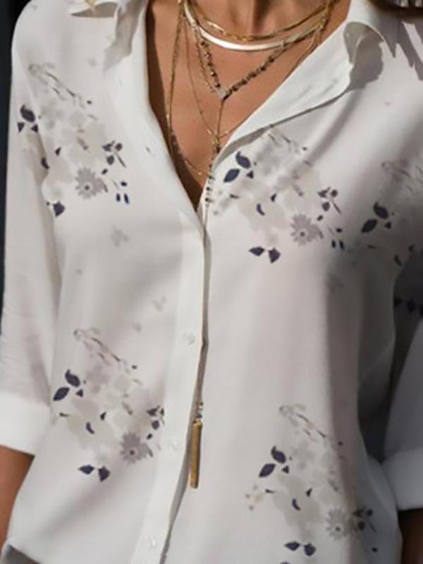 Elegant Slim Print Long-sleeved Lapel Shirt - LuckyFash™
