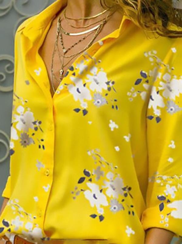 Elegant Slim Print Long-sleeved Lapel Shirt - LuckyFash™