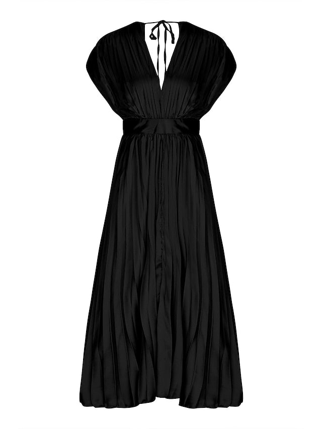 Women's Wedding Guest Dress Swing Dress Formal Dress Long Dress Maxi Dress Black Pink Red Sleeveless Pure Color Pleated Summer Spring Fall V Neck Party Evening Party Wedding Guest Vacation Loose Fit - LuckyFash™