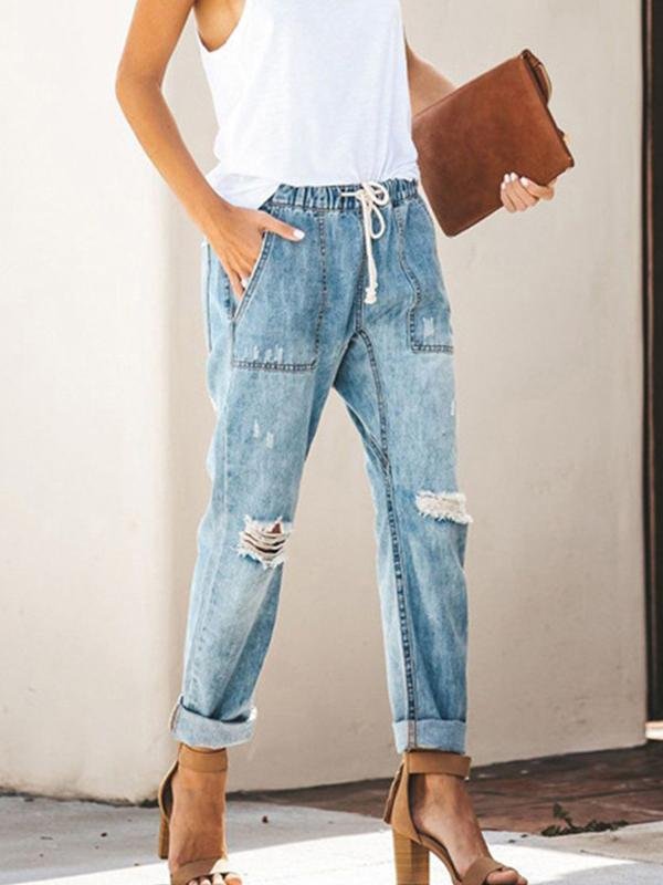 Fashion Casual Street Hipster Straight Leg Ripped Trousers Jeans - LuckyFash™