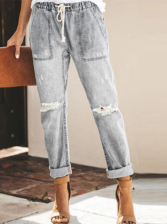 Fashion Casual Street Hipster Straight Leg Ripped Trousers Jeans - LuckyFash™
