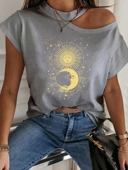 Fashion Print Off Shoulder T-shirt - LuckyFash™