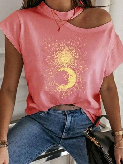 Fashion Print Off Shoulder T-shirt - LuckyFash™