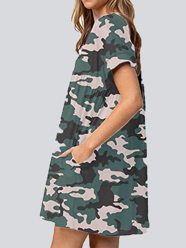Fashion Print V Neck Short Sleeve Mini Dresses - LuckyFash™