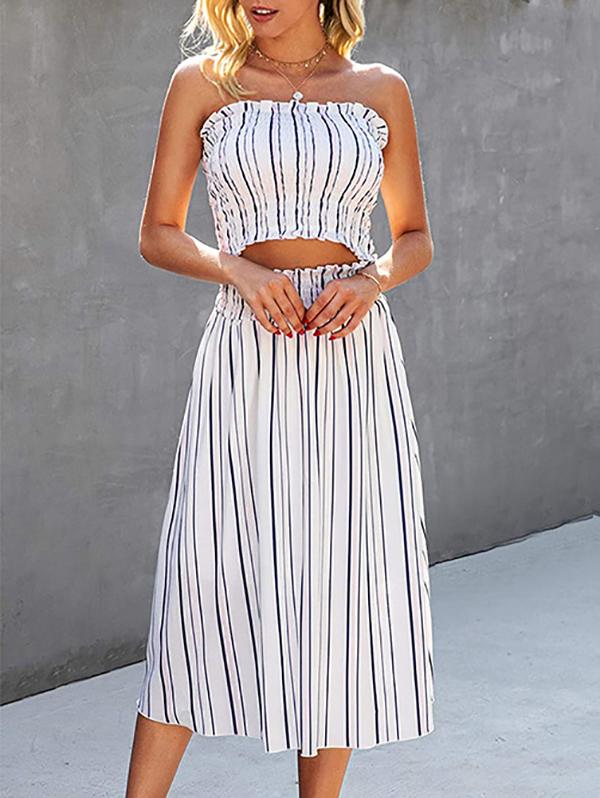 Fashion Stripes Sleeveless Crop Top & Skirt Set - LuckyFash™