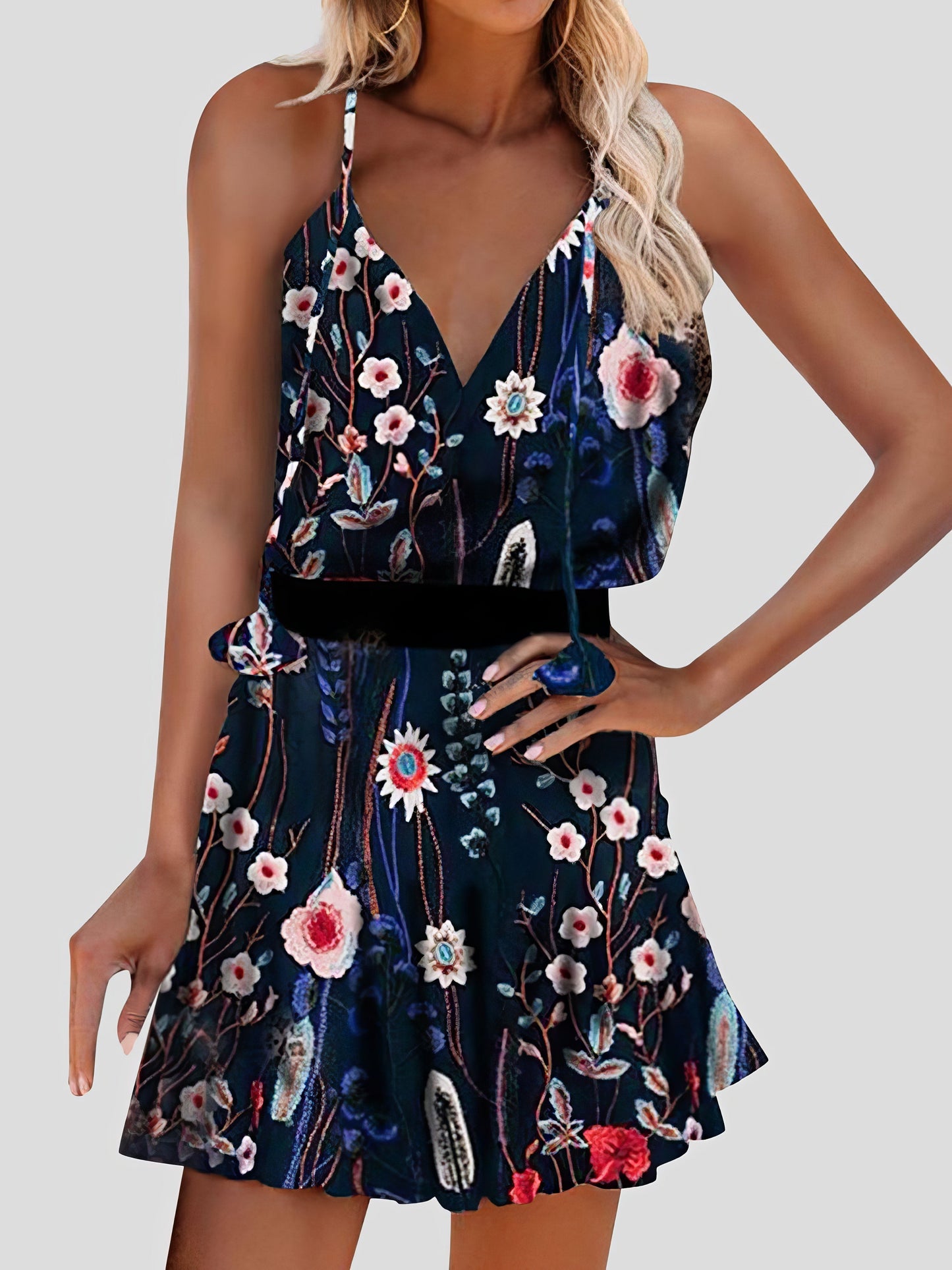 Fashion V-neck Floral Print Sling Dress - LuckyFash™