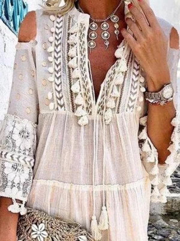 Fashion V-neck Lace Fringed Mini Dress - LuckyFash™