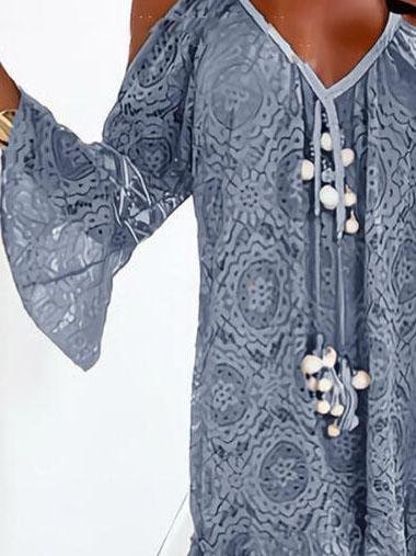 Flared Sleeve V-neck Casual Lace Dress - LuckyFash™