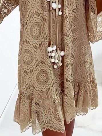 Flared Sleeve V-neck Casual Lace Dress - LuckyFash™