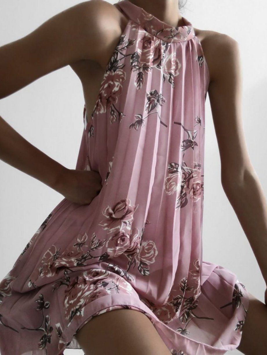 Folded Sleeveless Halterneck Print Dress - LuckyFash™