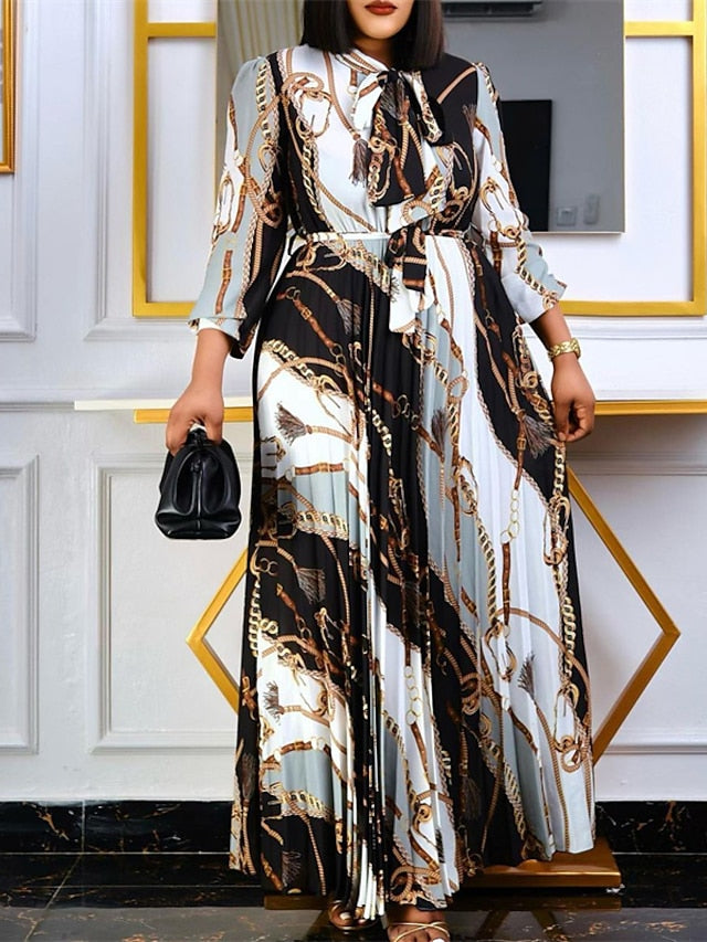 Women's Plus Size Work Dress Print Crew Neck Print Long Sleeve Fall Spring Fashion Elegant Maxi long Dress Formal Work Dress - LuckyFash™