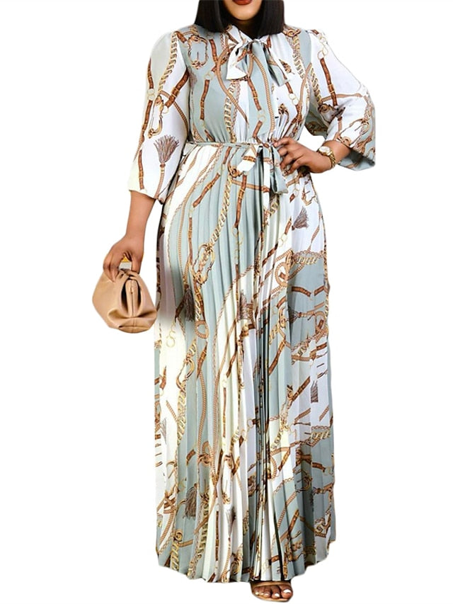 Women's Plus Size Work Dress Print Crew Neck Print Long Sleeve Fall Spring Fashion Elegant Maxi long Dress Formal Work Dress - LuckyFash™