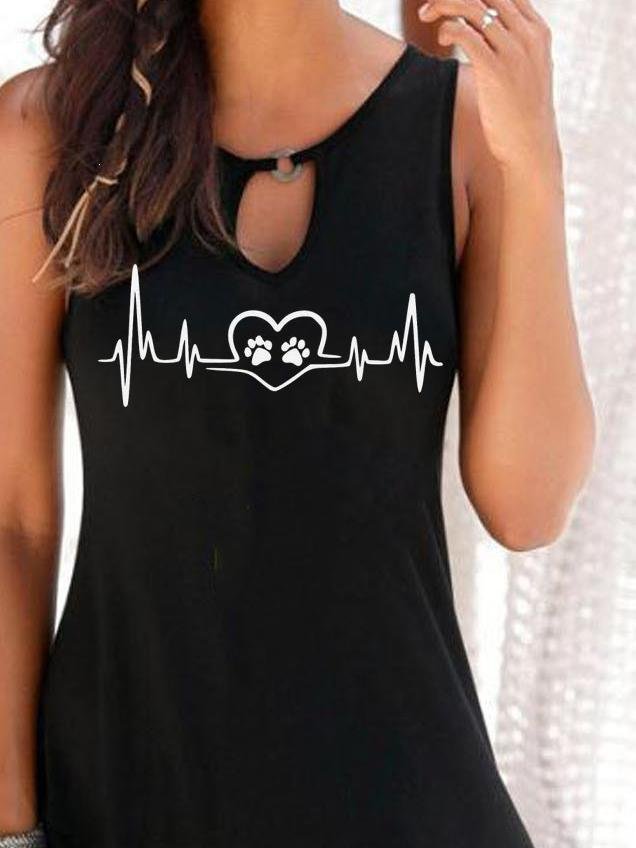 Heartbeat Print Round Neck Sleeveless Dress - LuckyFash™