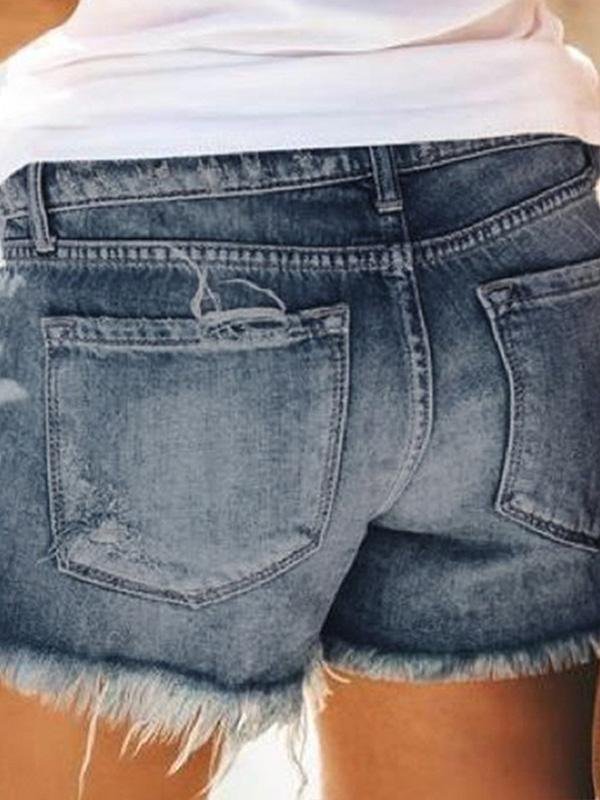 High Waist Fringed Ripped Casual Denim Shorts - LuckyFash™