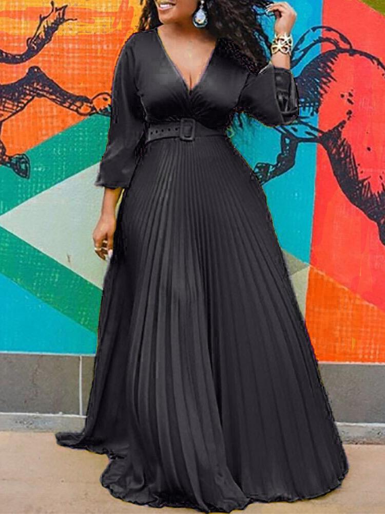 High Waist Slim Solid Elegant Fashion Long-sleeved Long Dress - LuckyFash™