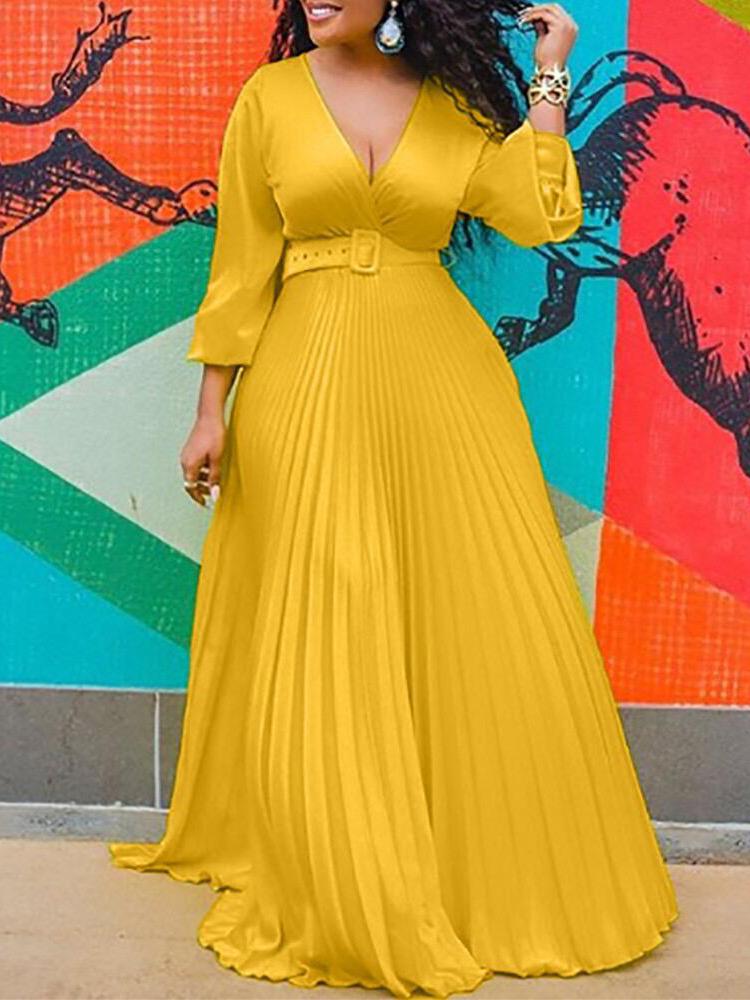 High Waist Slim Solid Elegant Fashion Long-sleeved Long Dress - LuckyFash™