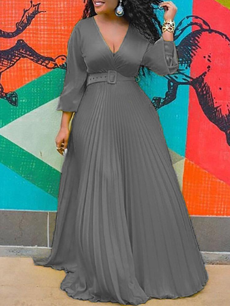 High Waist Slim Solid Elegant Fashion Long-sleeved Long Dress - LuckyFash™