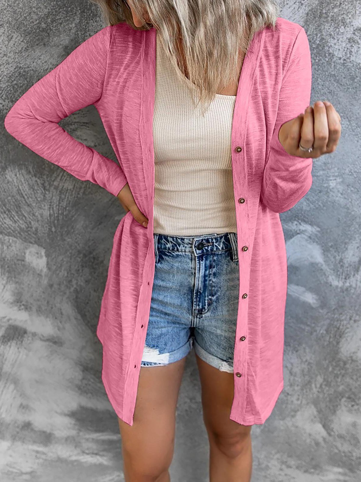Women's Cardigan Button Solid Long sleeve Cardigan - LuckyFash™
