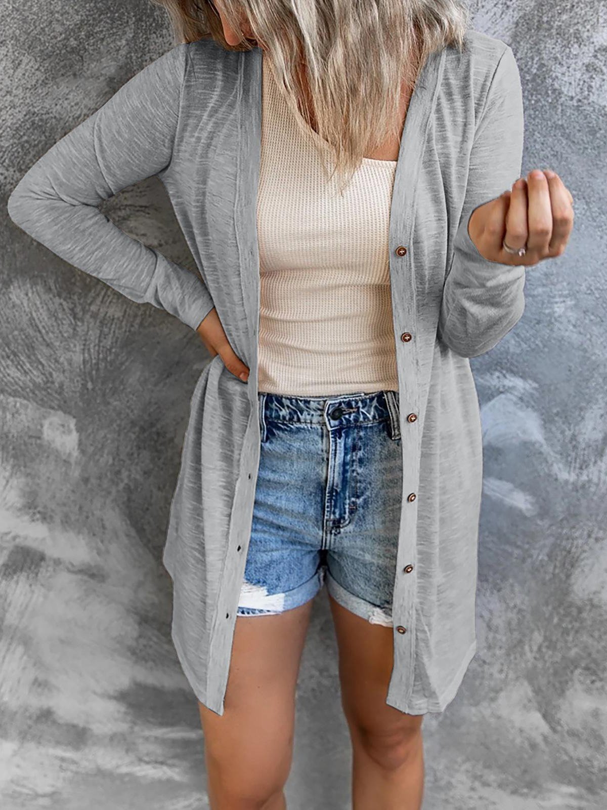 Women's Cardigan Button Solid Long sleeve Cardigan - LuckyFash™