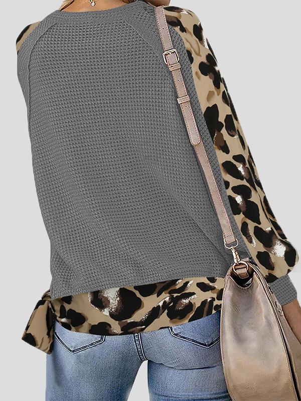 Women's T-Shirts Leopard Print Stitching Lantern Sleeve V Neck T-Shirts - LuckyFash™