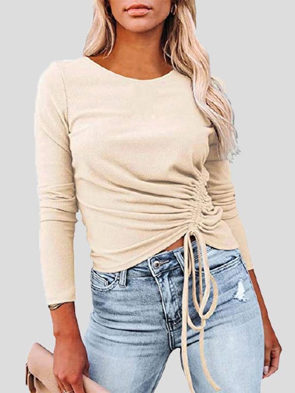 Women's T-Shirts Long Sleeve Round Neck Drawstring Fashion T-Shirt - LuckyFash™