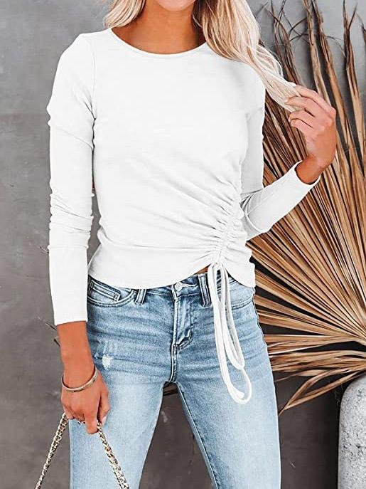 Women's T-Shirts Long Sleeve Round Neck Drawstring Fashion T-Shirt - LuckyFash™