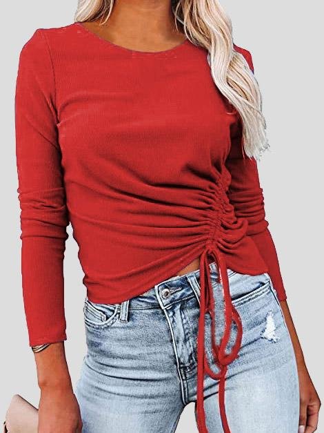 Women's T-Shirts Long Sleeve Round Neck Drawstring Fashion T-Shirt - LuckyFash™