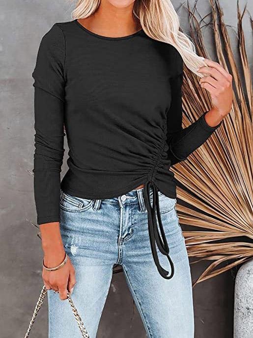Women's T-Shirts Long Sleeve Round Neck Drawstring Fashion T-Shirt - LuckyFash™