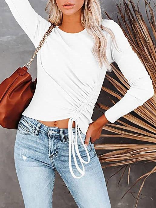 Women's T-Shirts Long Sleeve Round Neck Drawstring Fashion T-Shirt - LuckyFash™