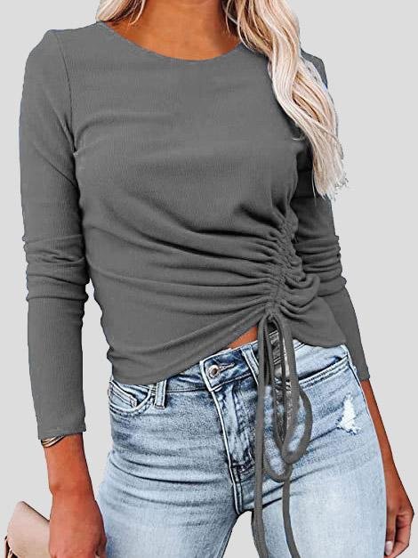 Women's T-Shirts Long Sleeve Round Neck Drawstring Fashion T-Shirt - LuckyFash™