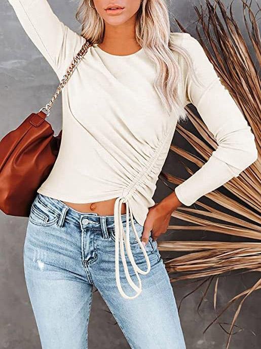 Women's T-Shirts Long Sleeve Round Neck Drawstring Fashion T-Shirt - LuckyFash™