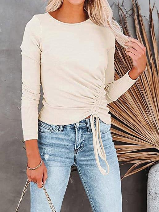 Women's T-Shirts Long Sleeve Round Neck Drawstring Fashion T-Shirt - LuckyFash™