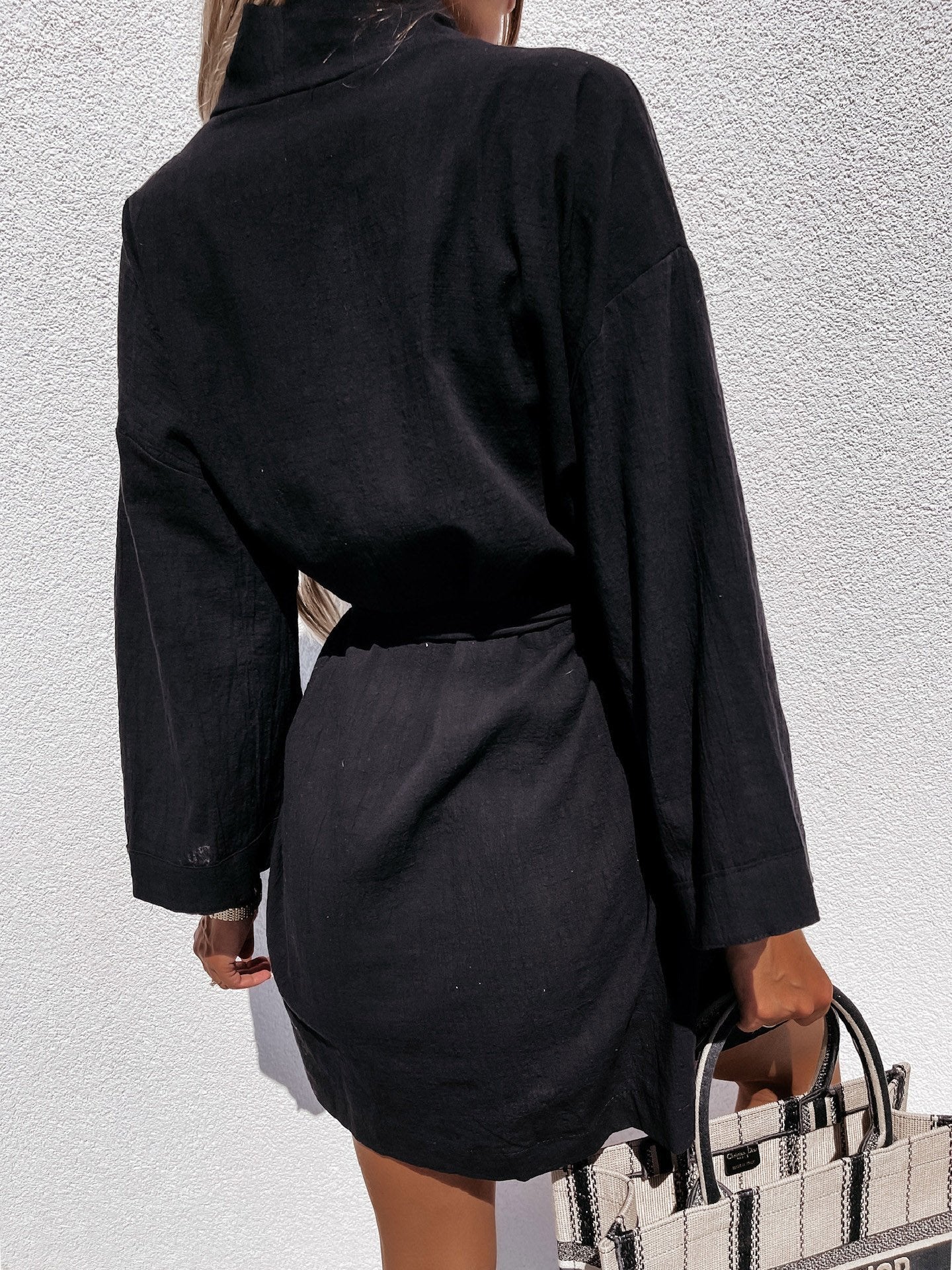 Women's Dresses Loose Long Sleeve Belted Shirt Dress - LuckyFash™