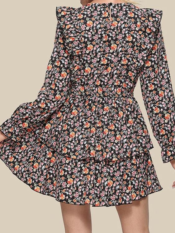 Women's Dresses Round Neck Flying Sleeve Printed Cake Dress - LuckyFash™