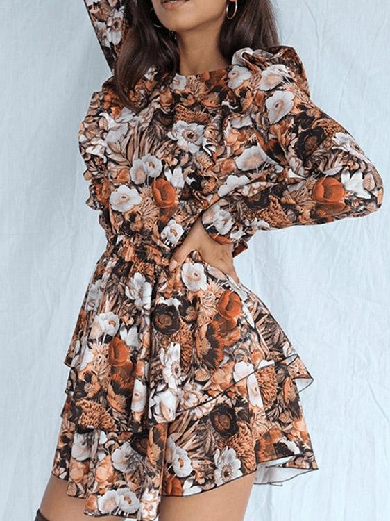 Women's Dresses Round Neck Flying Sleeve Printed Cake Dress - LuckyFash™