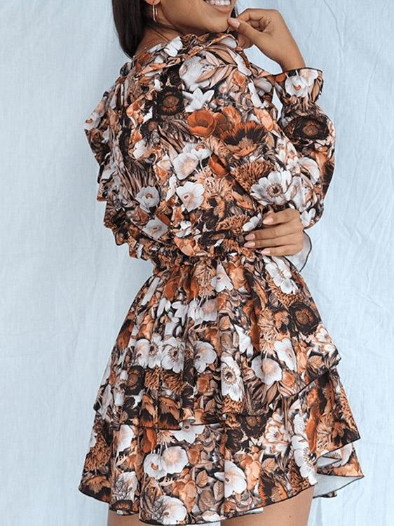 Women's Dresses Round Neck Flying Sleeve Printed Cake Dress - LuckyFash™