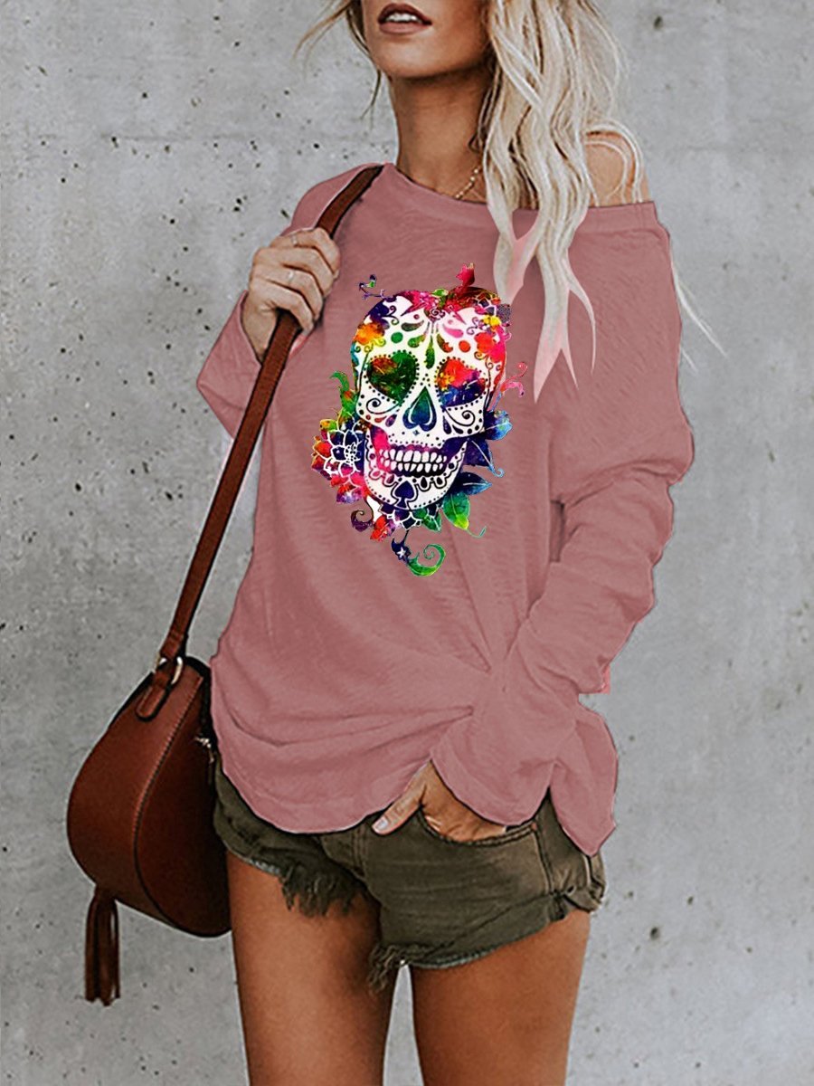 Women's T-Shirts Skull Print Long Sleeve Casual T-Shirt - LuckyFash™