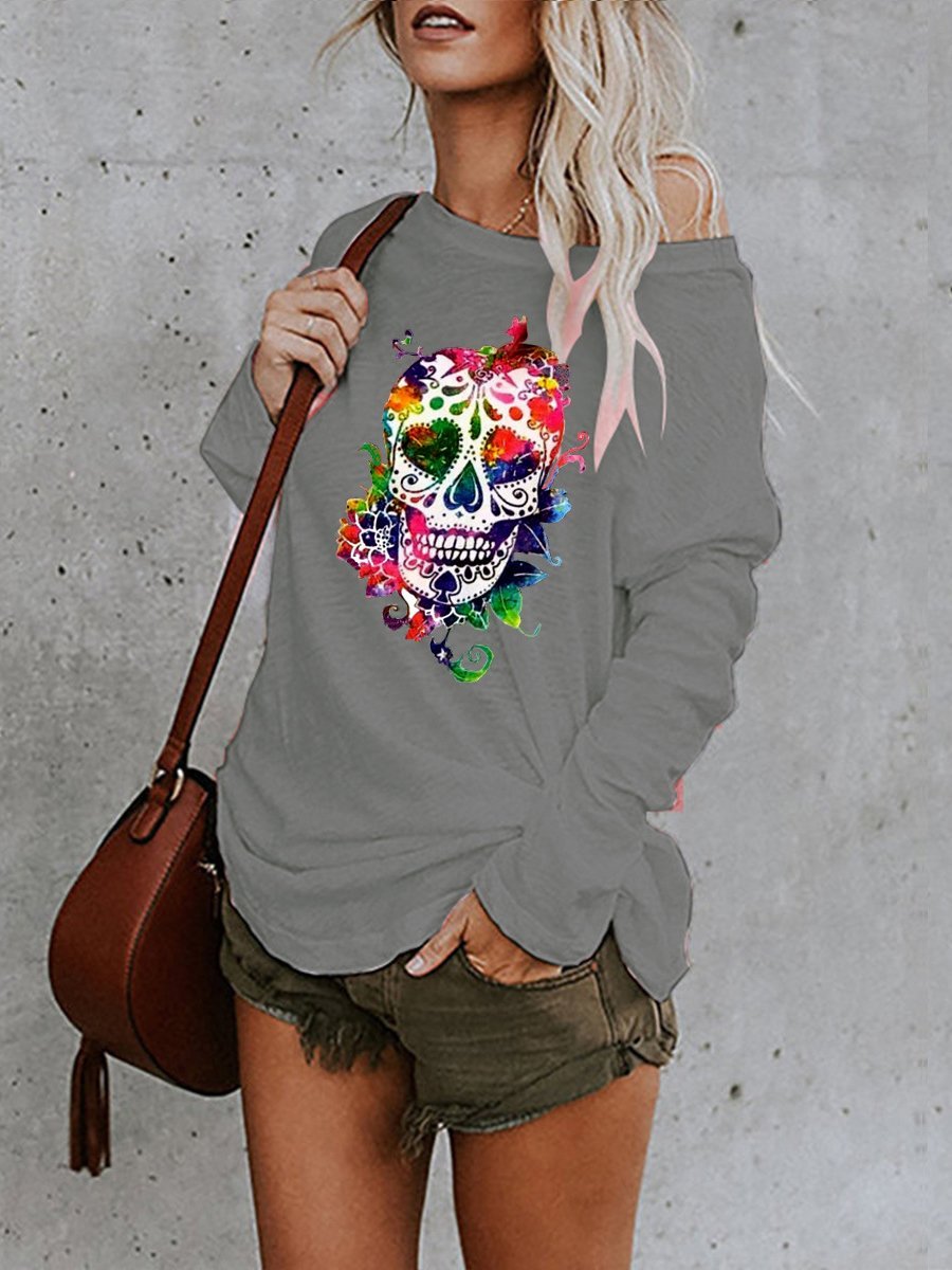 Women's T-Shirts Skull Print Long Sleeve Casual T-Shirt - LuckyFash™