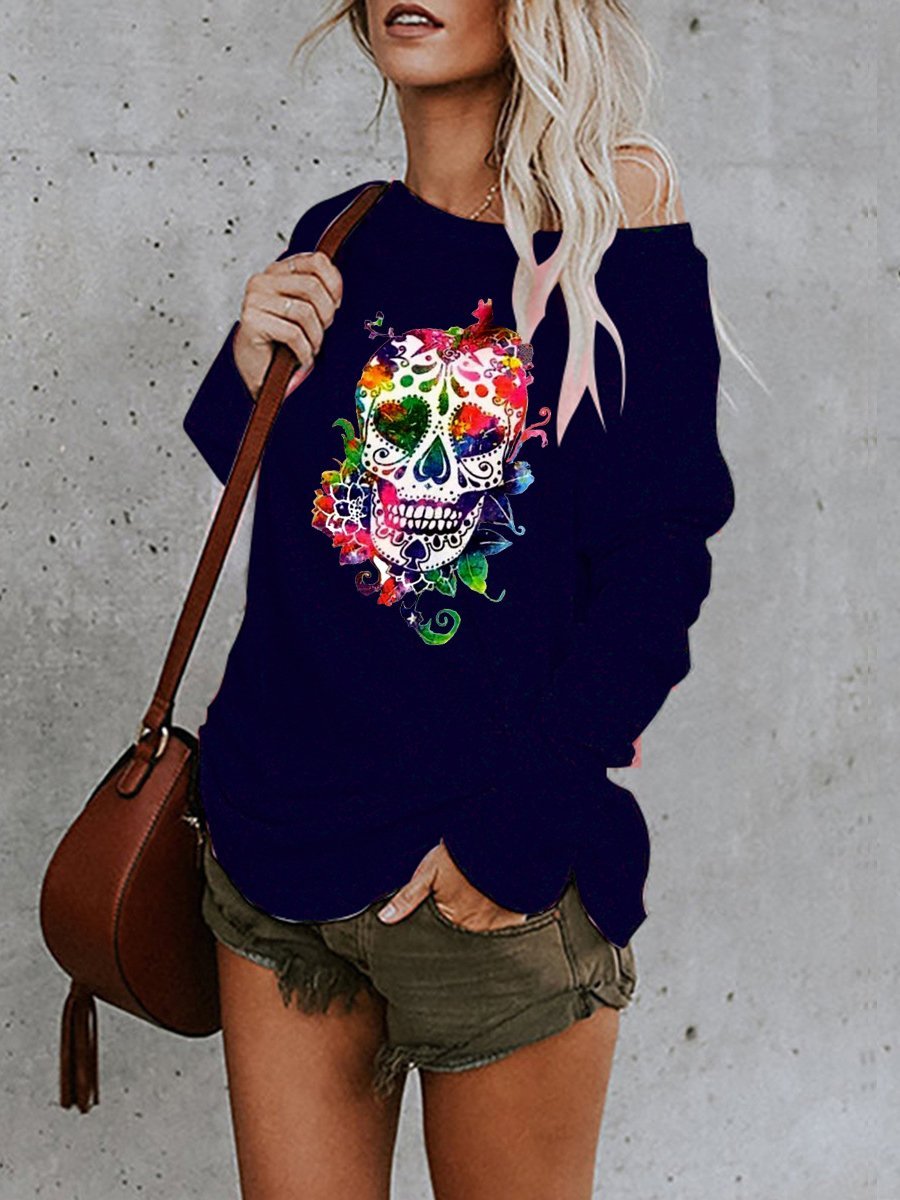 Women's T-Shirts Skull Print Long Sleeve Casual T-Shirt - LuckyFash™