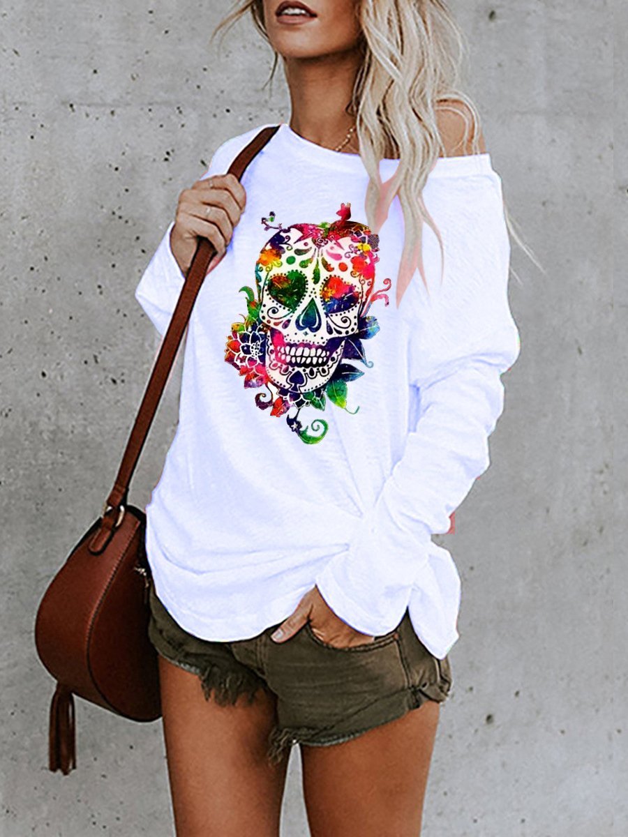Women's T-Shirts Skull Print Long Sleeve Casual T-Shirt - LuckyFash™