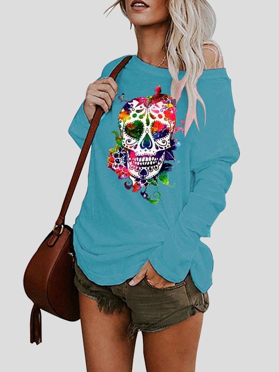 Women's T-Shirts Skull Print Long Sleeve Casual T-Shirt - LuckyFash™