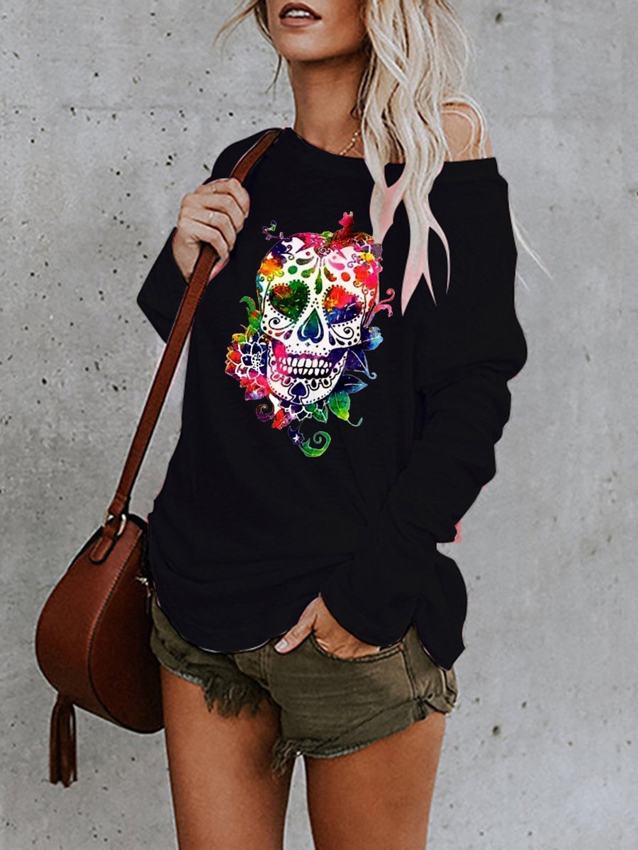 Women's T-Shirts Skull Print Long Sleeve Casual T-Shirt - LuckyFash™