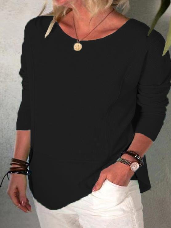 Women's T-Shirts Solid Round Neck Long Sleeve T-Shirt - LuckyFash™