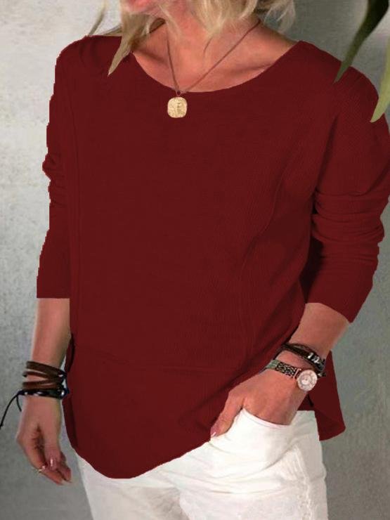 Women's T-Shirts Solid Round Neck Long Sleeve T-Shirt - LuckyFash™