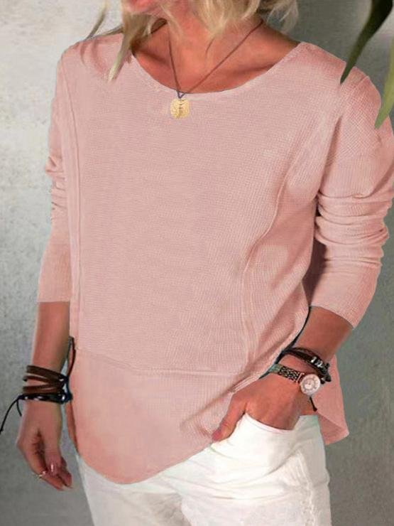 Women's T-Shirts Solid Round Neck Long Sleeve T-Shirt - LuckyFash™