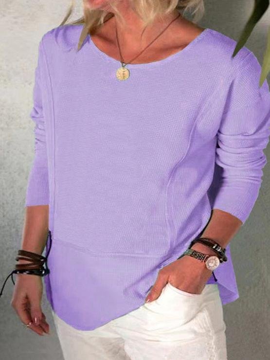 Women's T-Shirts Solid Round Neck Long Sleeve T-Shirt - LuckyFash™